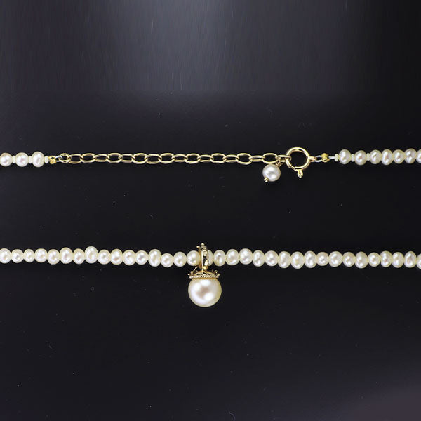 K10YG アコヤ/淡水 真珠 ペンダントネックレス 径約3.0-7.4mm