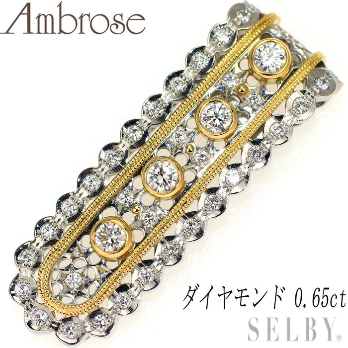 アンブローズ K18YG/Pt900 ダイヤモンド ペンダントトップ 0.65ct フィレンツェ彫