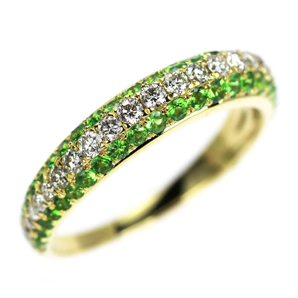 K18YG グロッシュラーライトガーネット ダイヤモンド リング 0.55ct D0.38ct パヴェ