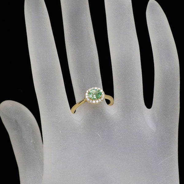 K18YG ミントトルマリン ダイヤモンド リング 0.64ct D0.14ct