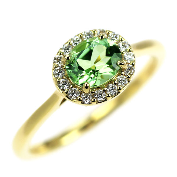 K18YG ミントトルマリン ダイヤモンド リング 0.64ct D0.14ct