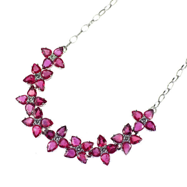 K18WG ルビー ダイヤモンド ネックレス 10.68ct D0.48ct フラワー  