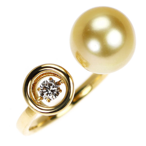 K18YG ゴールデンパール ダイヤモンド リング 径約9.8mm D0.10ct フォークリング