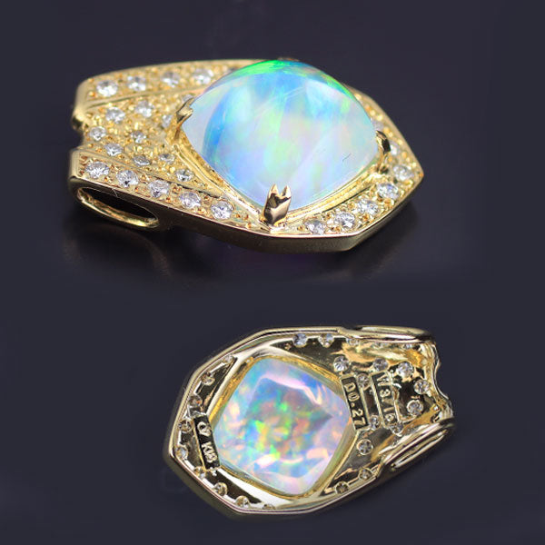 クレサンベール K18YG 再結晶ウォーターオパール ダイヤモンド ペンダントトップ 3.15ct D0.27ct
