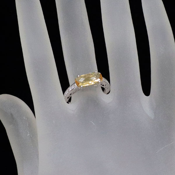 K18WG チェッカーカット シトリン ダイヤモンド リング D0.10ct