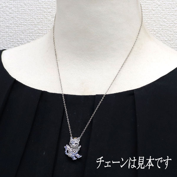 K18YG/WG ブルー/ホワイトサファイア ダイヤモンド ペンダントトップ 猫