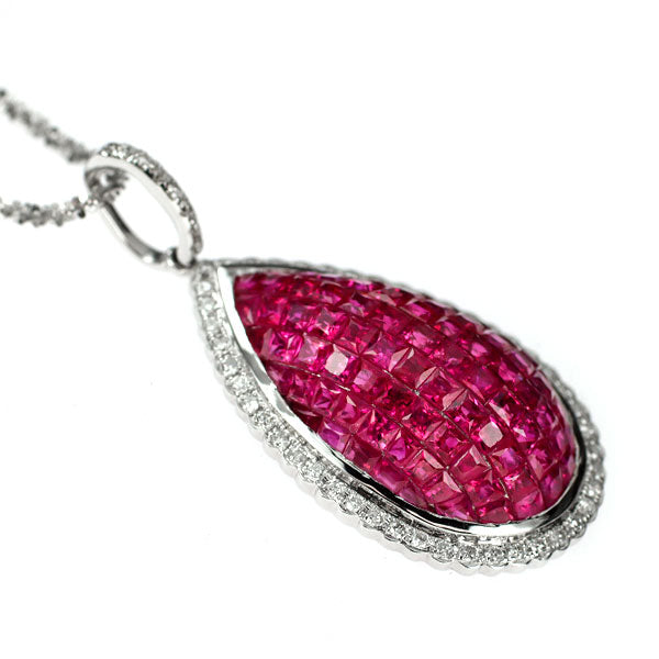 K18WG ルビー ダイヤモンド ペンダントネックレス 6.20ct D0.55ct ミステリーセッティング
