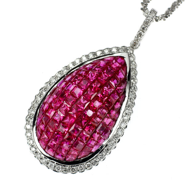K18WG ルビー ダイヤモンド ペンダントネックレス 6.20ct D0.55ct ミステリーセッティング