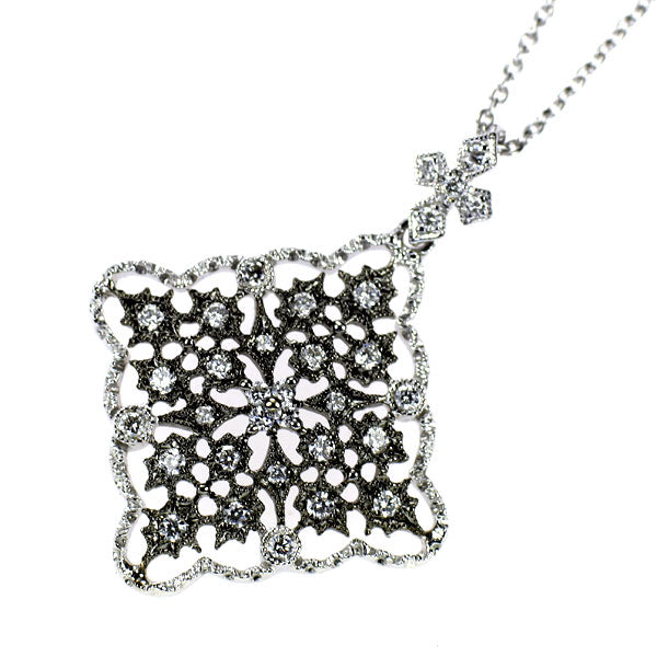 ブラックコーティング/K18WG ダイヤモンド ペンダントネックレス 0.35ct アンティークレース