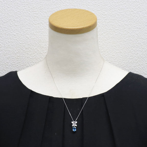 K18WG ブルージルコン ダイヤモンド ペンダントネックレス 2.13ct D0.03ct