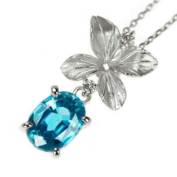 K18WG ブルージルコン ダイヤモンド ペンダントネックレス 2.13ct D0.03ct