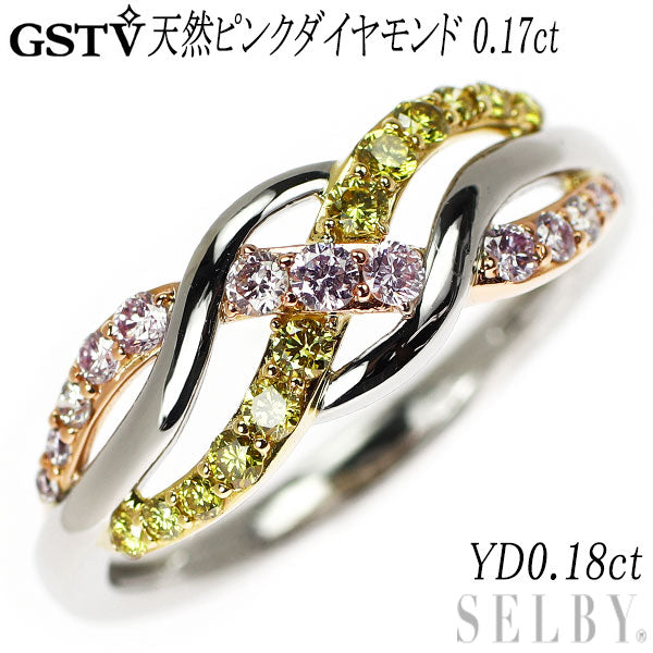 GSTV Pt950/K18YG/PG 天然ピンク/イエローダイヤモンド リング PD0.17ct YD0.18ct