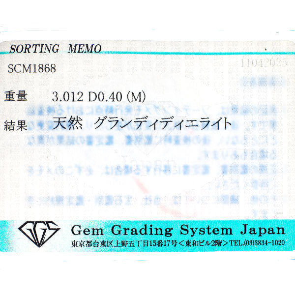 Pt 大粒グランディディエライト ダイヤモンド ペンダントネックレス 3.012ct D0.40ct