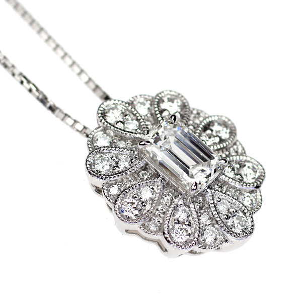 Pt エメラルドカット ダイヤモンド ペンダントネックレス 0.50ct H IF D0.33ct