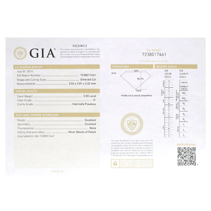 Pt エメラルドカット ダイヤモンド ペンダントネックレス 0.50ct H IF D0.33ct