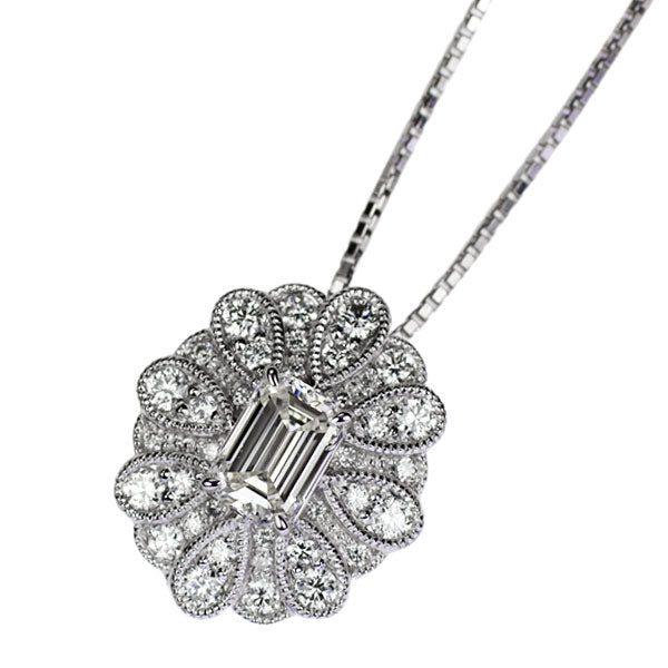 Pt エメラルドカット ダイヤモンド ペンダントネックレス 0.50ct H IF D0.33ct