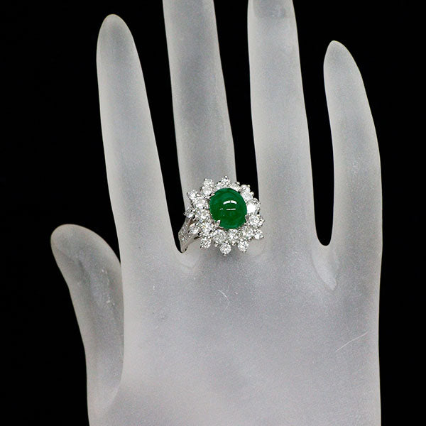 Pt950 翡翠 ダイヤモンド リング 4.264ct D2.93ct
