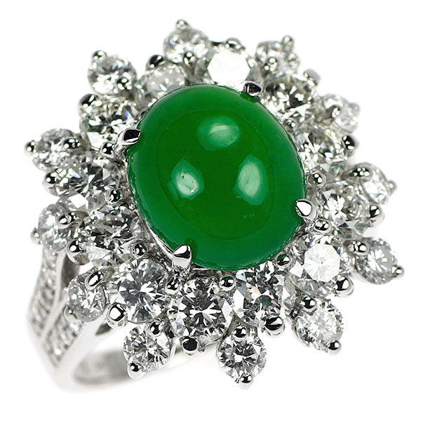 Pt950 翡翠 ダイヤモンド リング 4.264ct D2.93ct