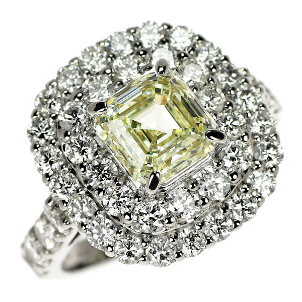 Pt950 アッシャーカット ダイヤモンド リング 2.325ct VLY VS2 D1.98ct
