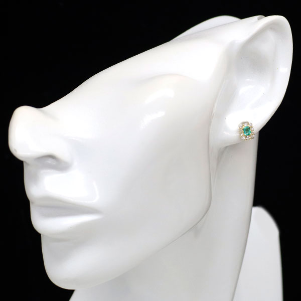 K18YG エメラルド ダイヤモンド ピアス 0.26ct D0.30ct