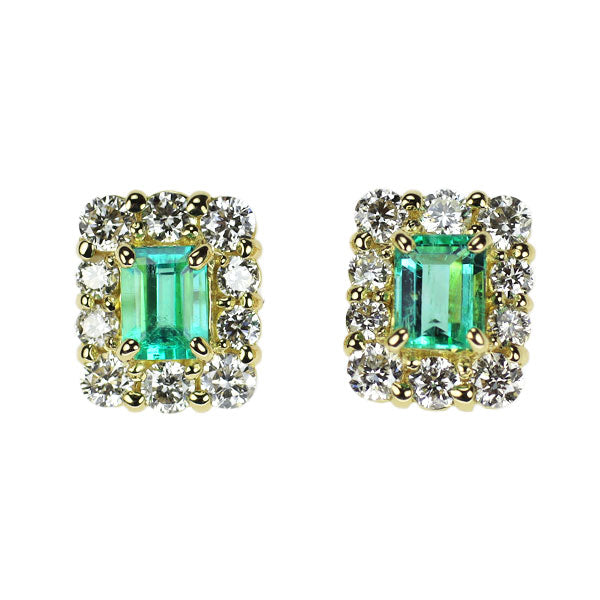 K18YG エメラルド ダイヤモンド ピアス 0.26ct D0.30ct