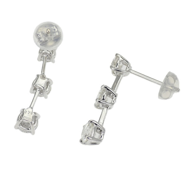 K18WG ダイヤモンド ピアス 1.40ct スリーストーン