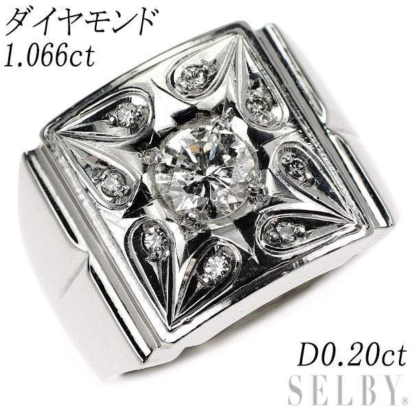 Pt850 ダイヤモンド 印台 リング 1.066ct D0.20ct