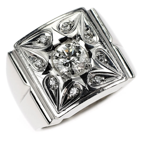 Pt850 ダイヤモンド 印台 リング 1.066ct D0.20ct