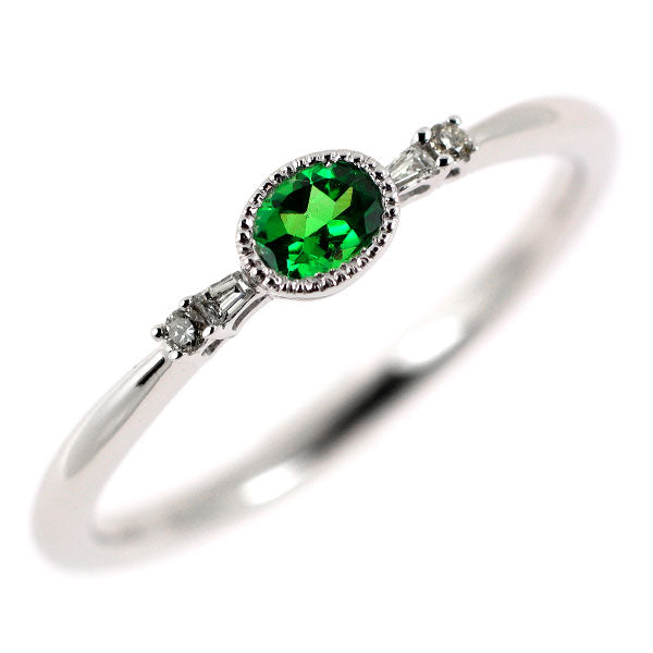 K18WG グロッシュラーライトガーネット ダイヤモンド リング 0.15ct D0.02ct