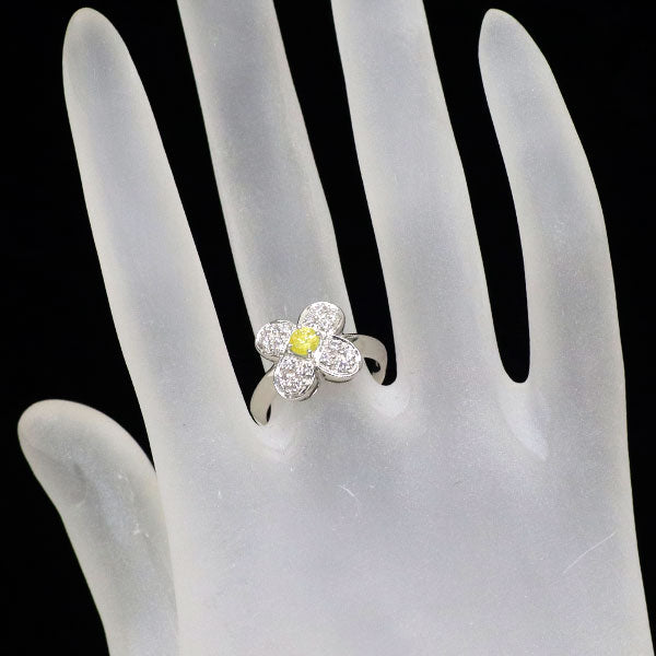 Pt900 天然イエローダイヤモンド リング 0.32ct D0.23ct フラワー