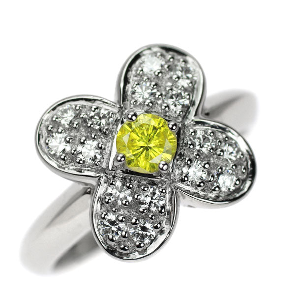 Pt900 天然イエローダイヤモンド リング 0.32ct D0.23ct フラワー