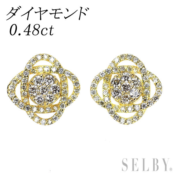 K18YG ダイヤモンド ピアス 0.48ct フラワー