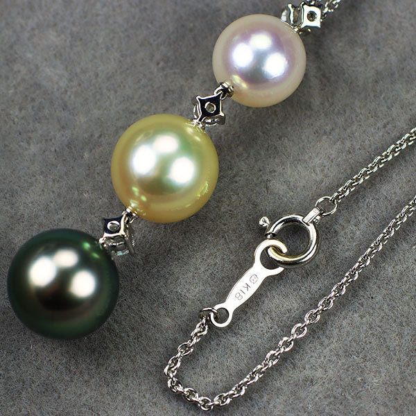 ミキモト K18WG アコヤ/白蝶/黒蝶 真珠 ダイヤモンド ペンダントネックレス 径約 7.9-9.4mm 《セルビー銀座店》【中古】