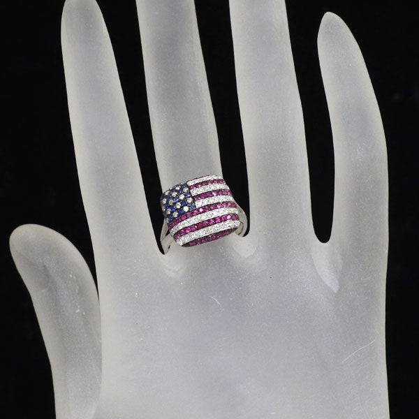 ブラックコーティング/ K18WG ダイヤモンド ルビー  サファイア リング 0.45ct R0.40ct S0.10ct 星条旗 パヴェ
