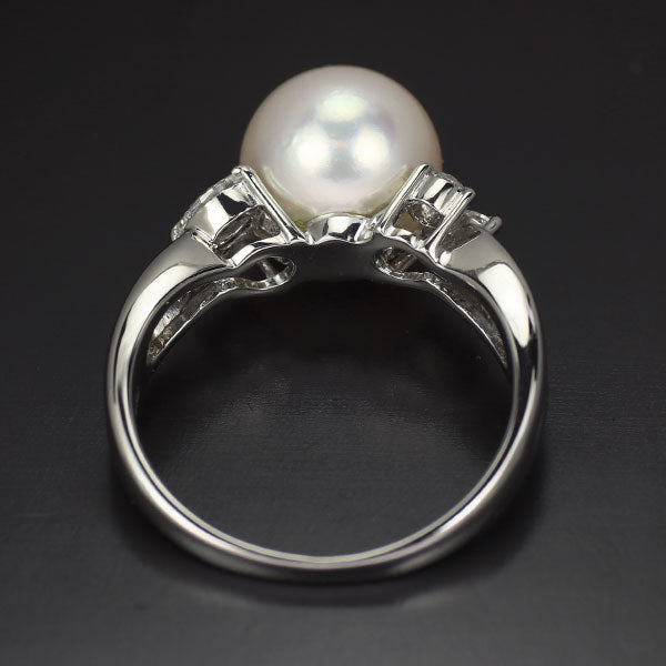 Pt900 アコヤ 真珠 ダイヤモンド リング 径約9.1mm D0.26ct