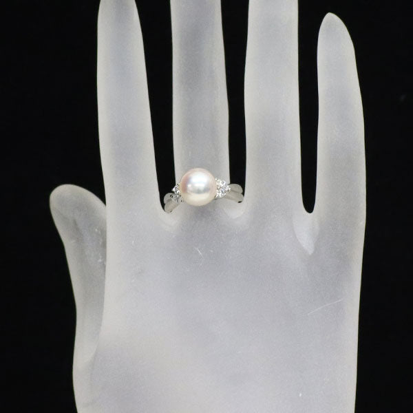 Pt900 アコヤ 真珠 ダイヤモンド リング 径約9.1mm D0.26ct