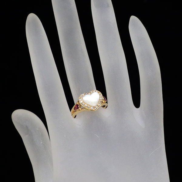 K18YG ハートカボション シェル ルビー ダイヤモンド リング D0.22ct
