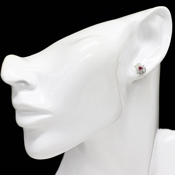 Pt950 ルビー ダイヤモンド ピアス 0.20ct D0.24ct フラワー