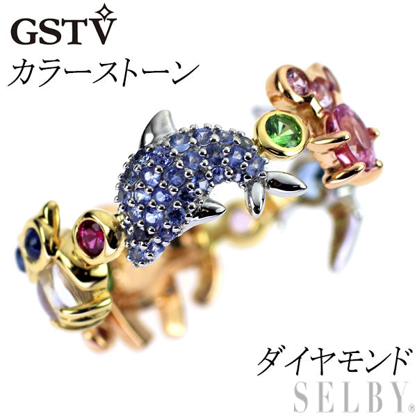 GSTV K18PG/YG/ Pt950 カラーストーン ダイヤモンド リング アニマル フルエタニティ