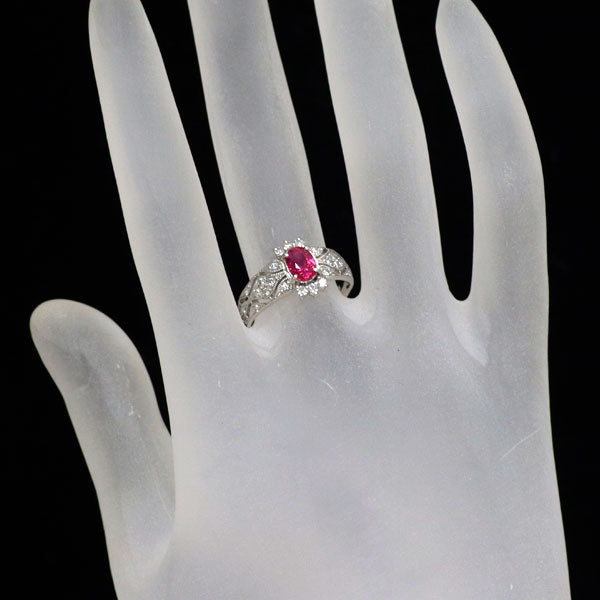 Pt950 ルビー ダイヤモンド リング 0.87ct D0.31ct アンティークレース