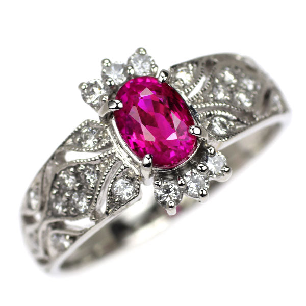 Pt950 ルビー ダイヤモンド リング 0.87ct D0.31ct アンティークレース