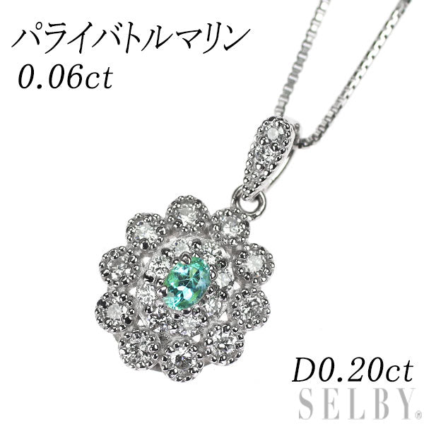 Pt900/ Pt850 パライバ トルマリン ダイヤモンド ペンダントネックレス 0.06ct D0.20ct