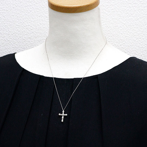 Pt900/Pt850 アコヤベビーパール ダイヤモンド ペンダントネックレス 径約3.0mm D0.27ct クロス