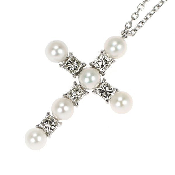 Pt900/Pt850 アコヤベビーパール ダイヤモンド ペンダントネックレス 径約3.0mm D0.27ct クロス