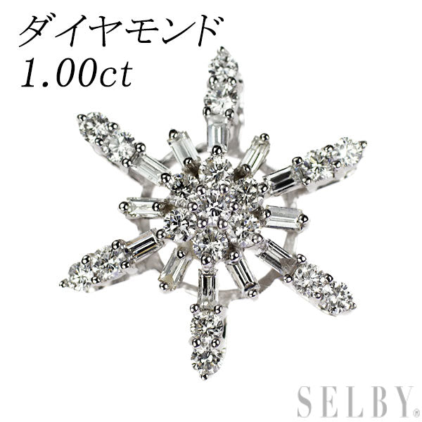 K18WG ダイヤモンド ペンダントトップ 1.00ct 雪の結晶