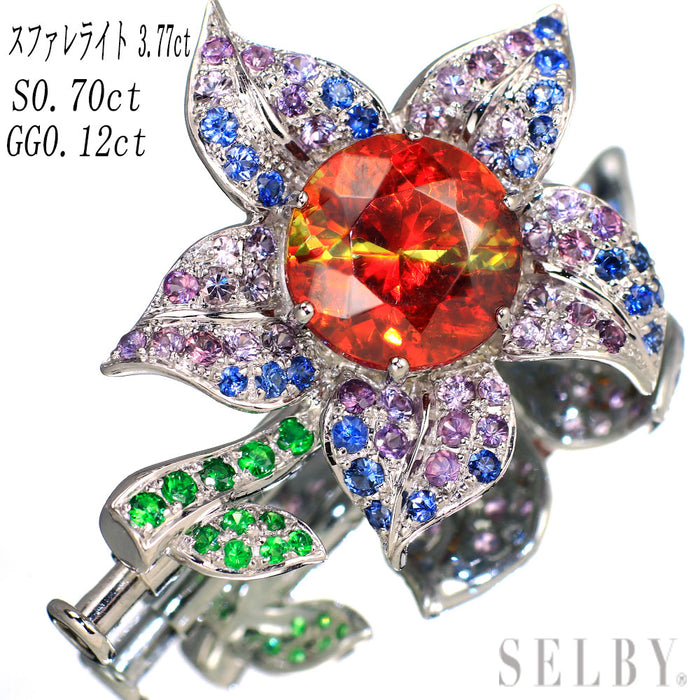 Pt900 スファレライト サファイア グリーンガーネット ペンダントトップ 3.77ct S0.70ct GG0.12 ブローチ兼用
