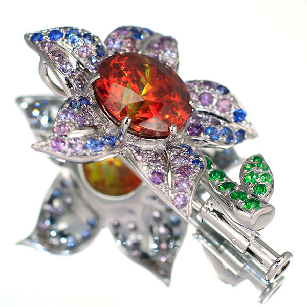 Pt900 スファレライト サファイア グリーンガーネット ペンダントトップ 3.77ct S0.70ct GG0.12 ブローチ兼用