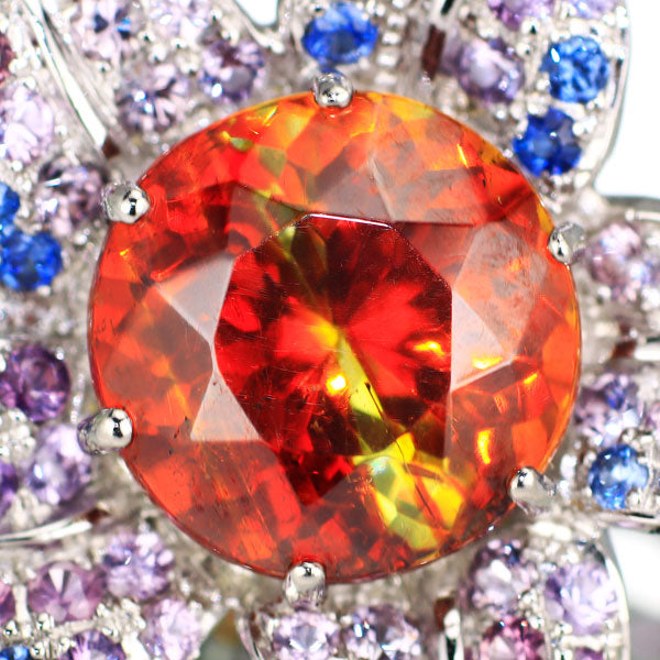 Pt900 スファレライト サファイア グリーンガーネット ペンダントトップ 3.77ct S0.70ct GG0.12 ブローチ兼用