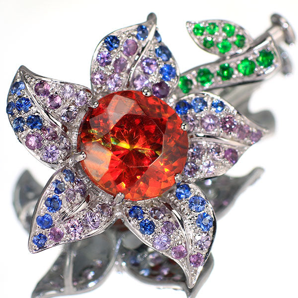 Pt900 スファレライト サファイア グリーンガーネット ペンダントトップ 3.77ct S0.70ct GG0.12 ブローチ兼用