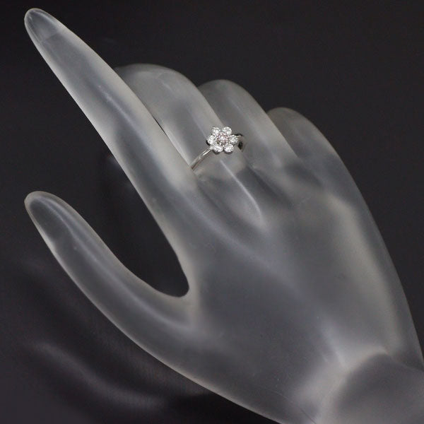 K18WG 天然ピンク ダイヤモンド リング 0.03ct D0.35ct フラワー